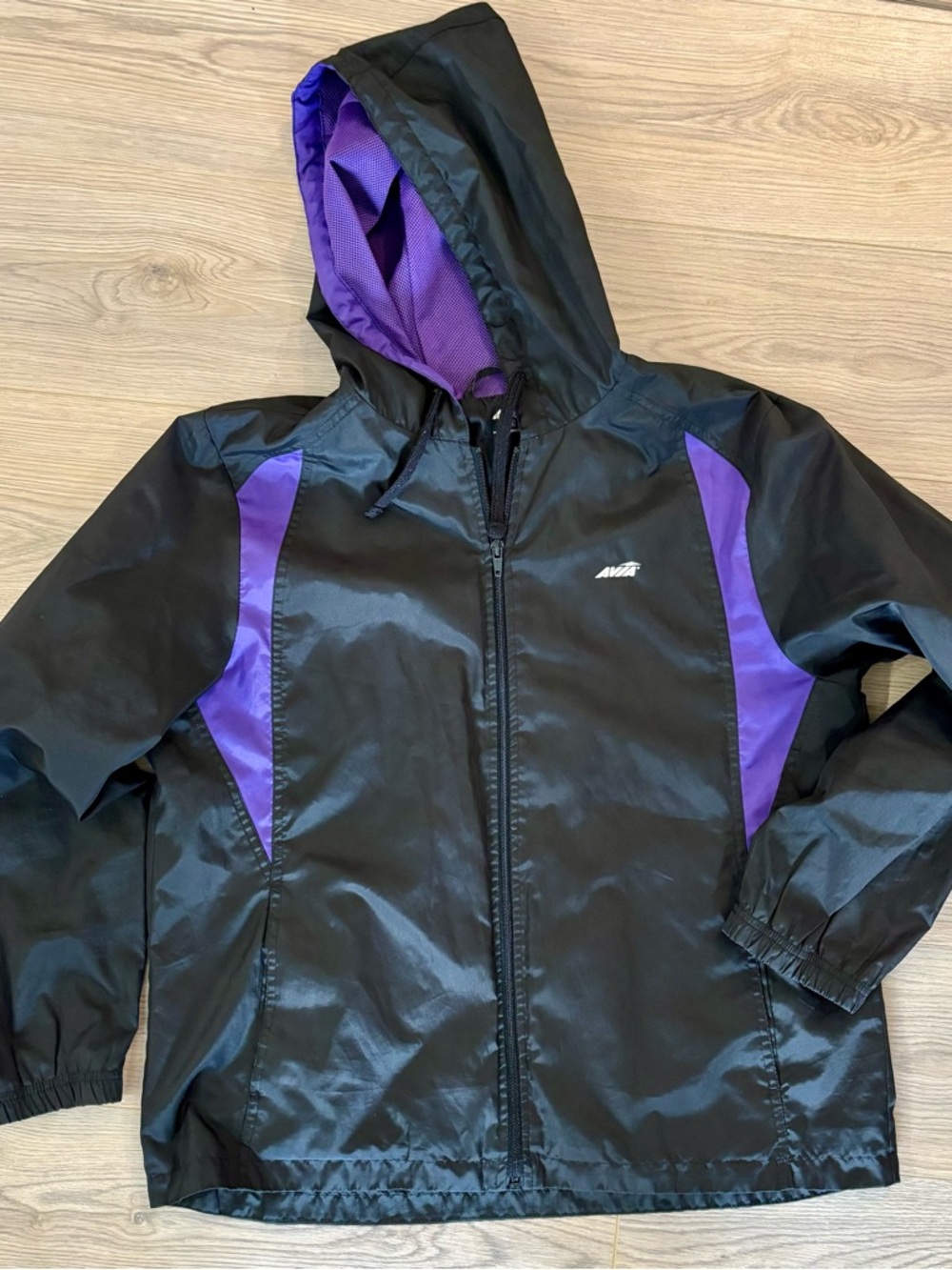 Avia Black and Purple Hooded Windbreaker Jacket